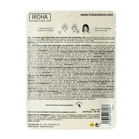 Iroha Nature Mascarilla Facial Tisú Hidratante Aguacate 20 ml