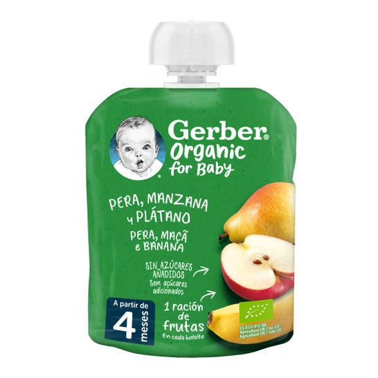 Gerber Organic Puré Pera, Manzana y Plátano 90 g