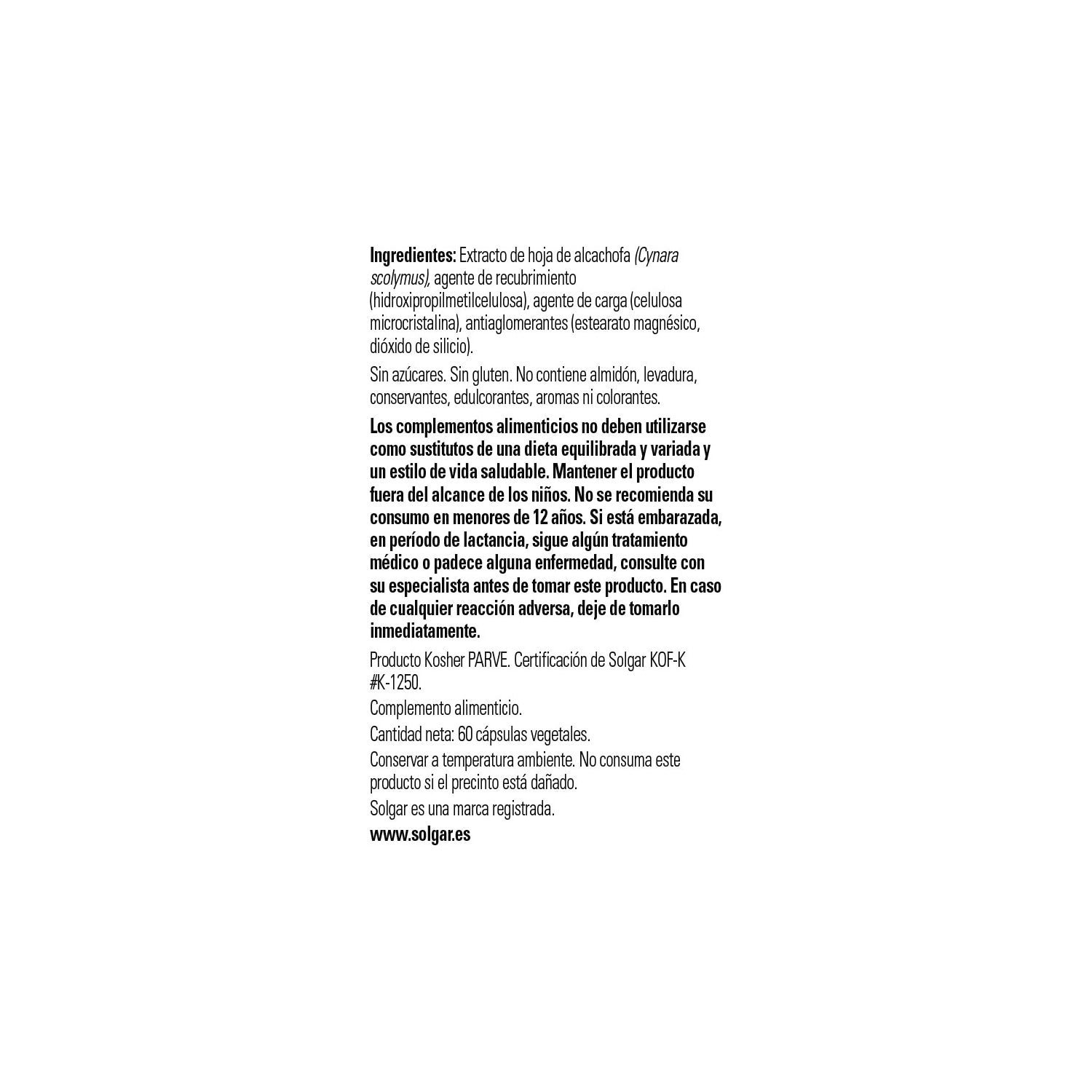 Solgar Alcachofa Extracto de Hoja 60vcaps