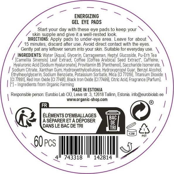 Organic Shop Tonic Eye Gel Patch Pu-Erh Tea Caffeine 60uds