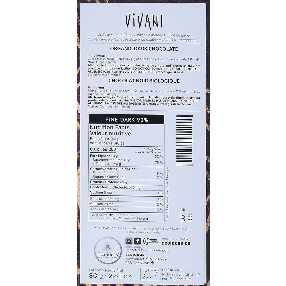 Vivani Panama Chocolate Negro 92% 80 gr