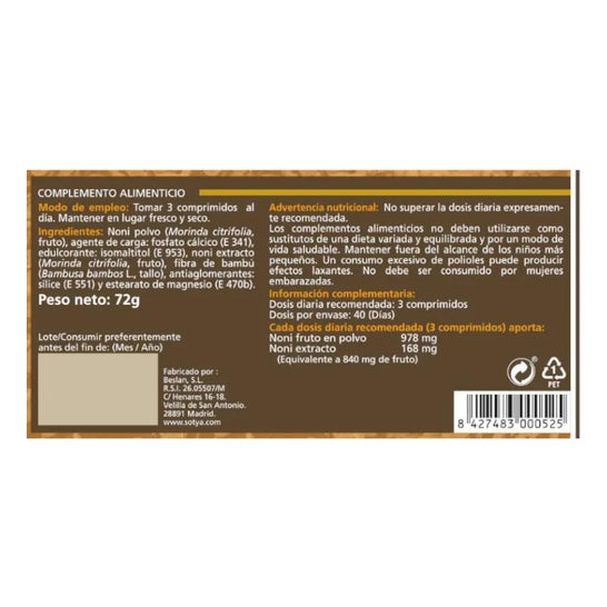 Noni 600 Mg Sotya 120 Comprimidos