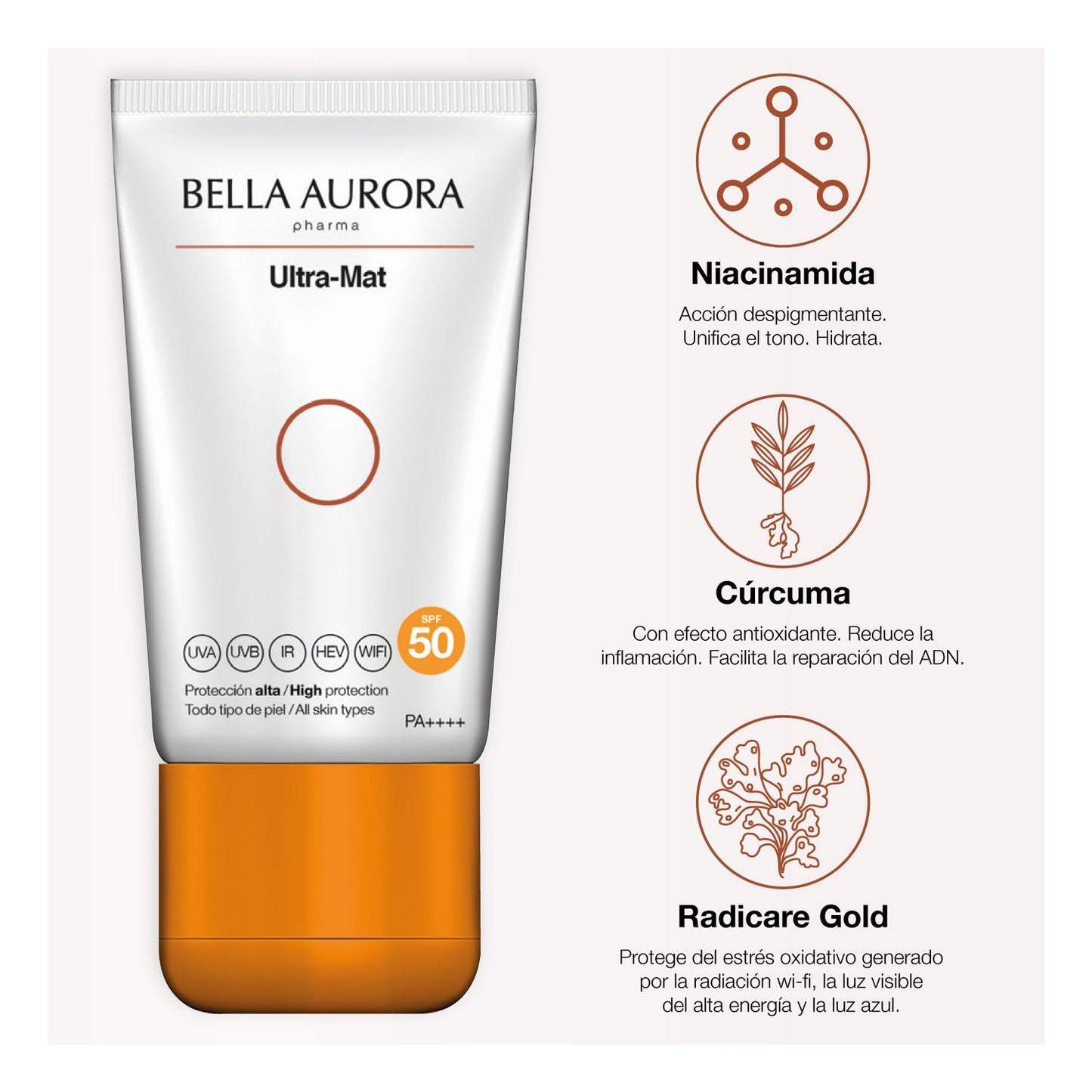 Bella Aurora Ultra-Mat Protector Solar Facial Anti-Manchas SPF50 Piel Grasa 50ml