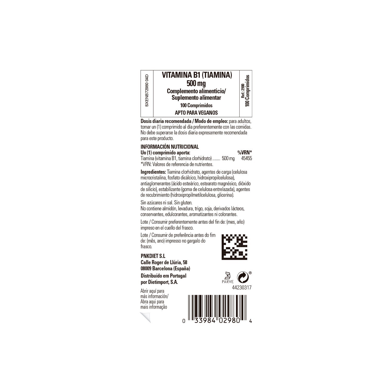Solgar Vitamina B1 Tiamina 500mg 100comp