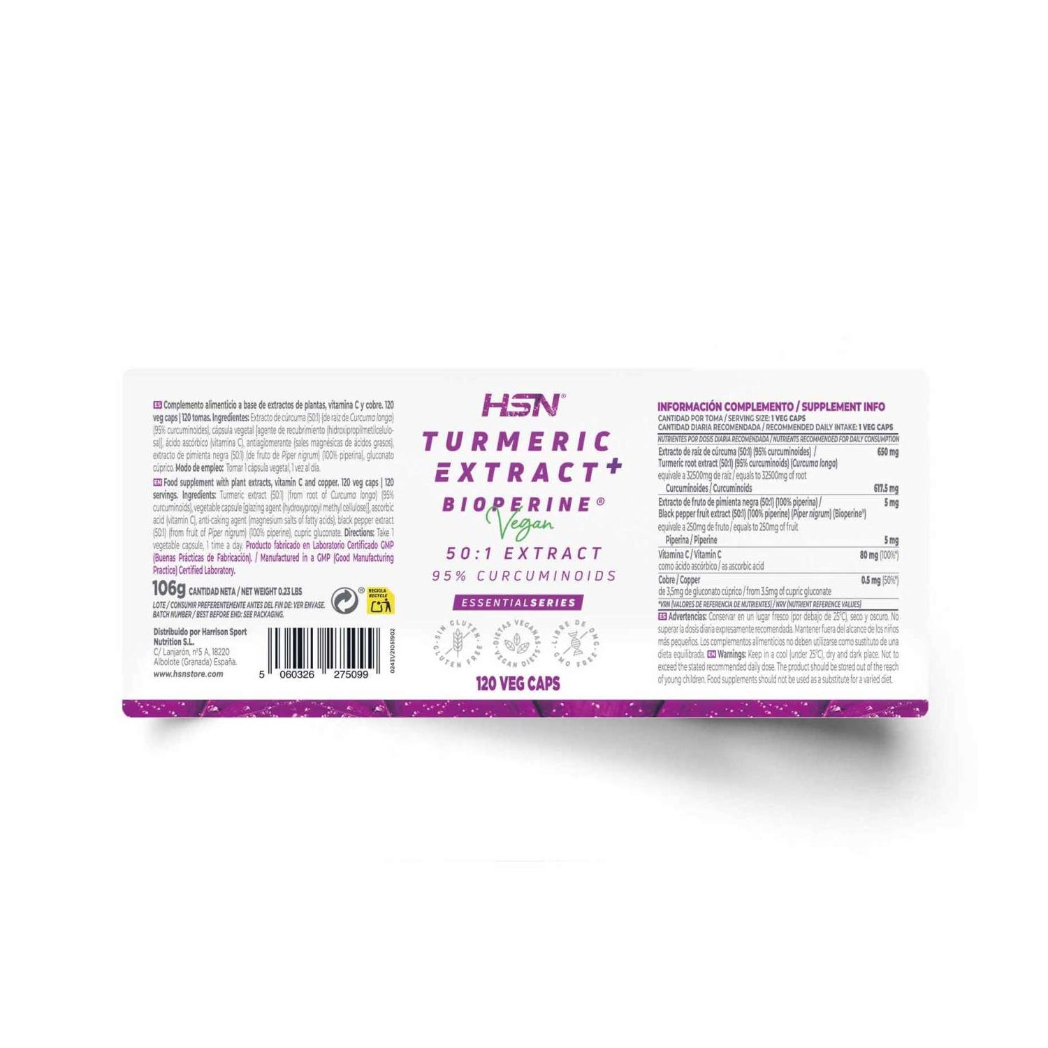 HSN Extracto de Cúrcuma 50:1 650mg + Bioperine® 120vcaps