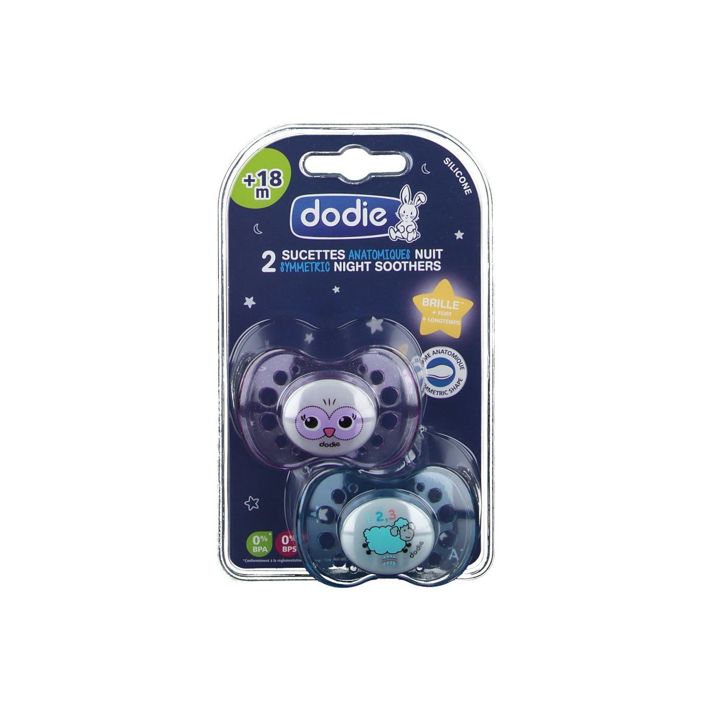 Dodie Chupete Anatómico Noche Silicona +18m 2uds