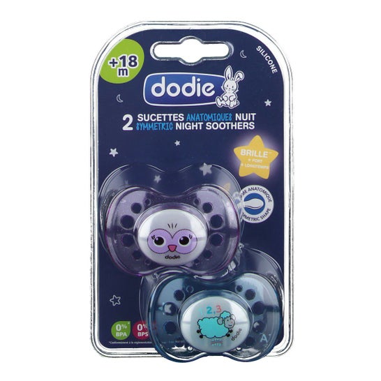 Dodie Chupete Anatómico Noche Silicona +18 M 2 uds