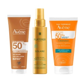 Avène Pack Cleanance SPF50+ + Leche Invisible SPF50 + René Furterer Fluido Solar Protector KPF50+