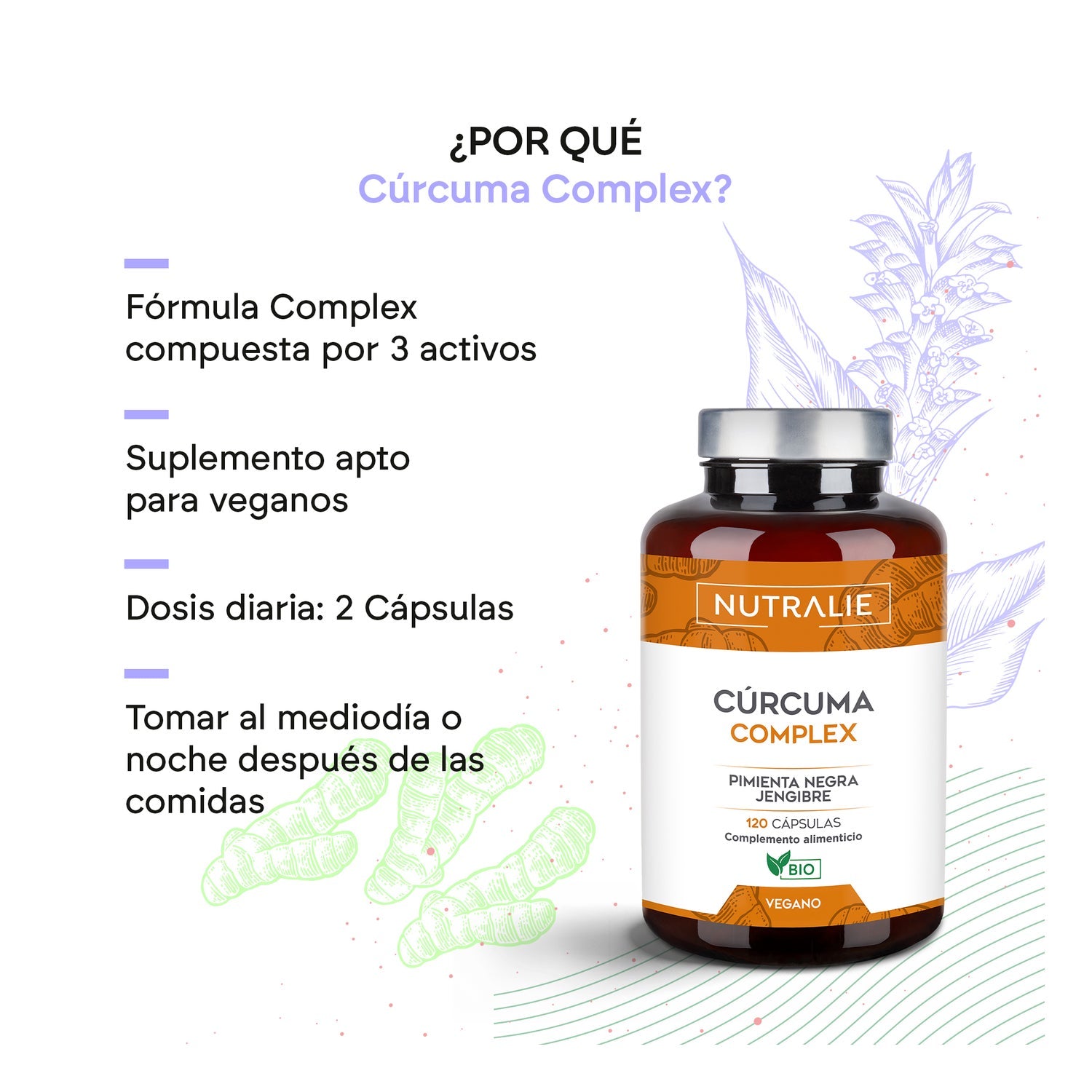 Nutralie Cúrcuma Complex + Jengibre + Pimienta Negra 120caps