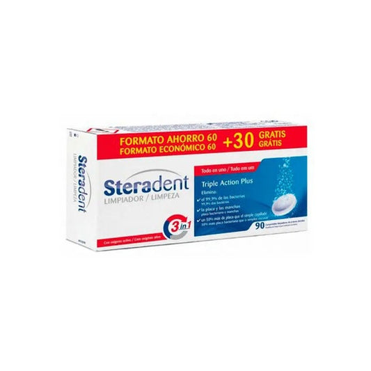 Steradent Limpiador Triple Acción Plus 90comp
