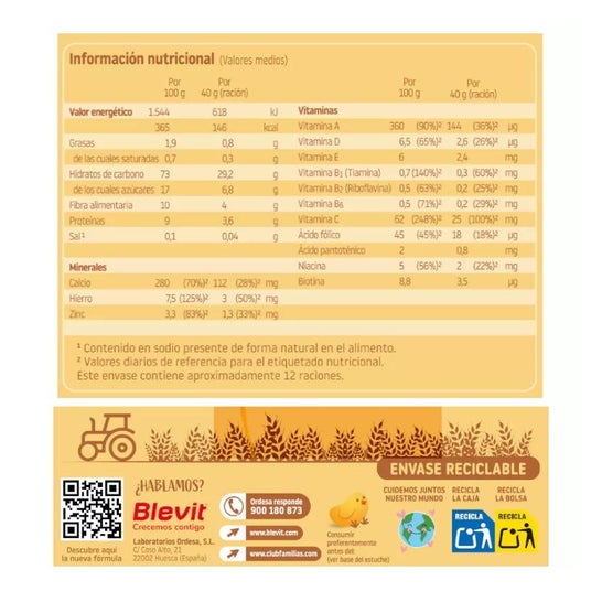 Blevit® Superfibra 8 Cereales y Miel 500g