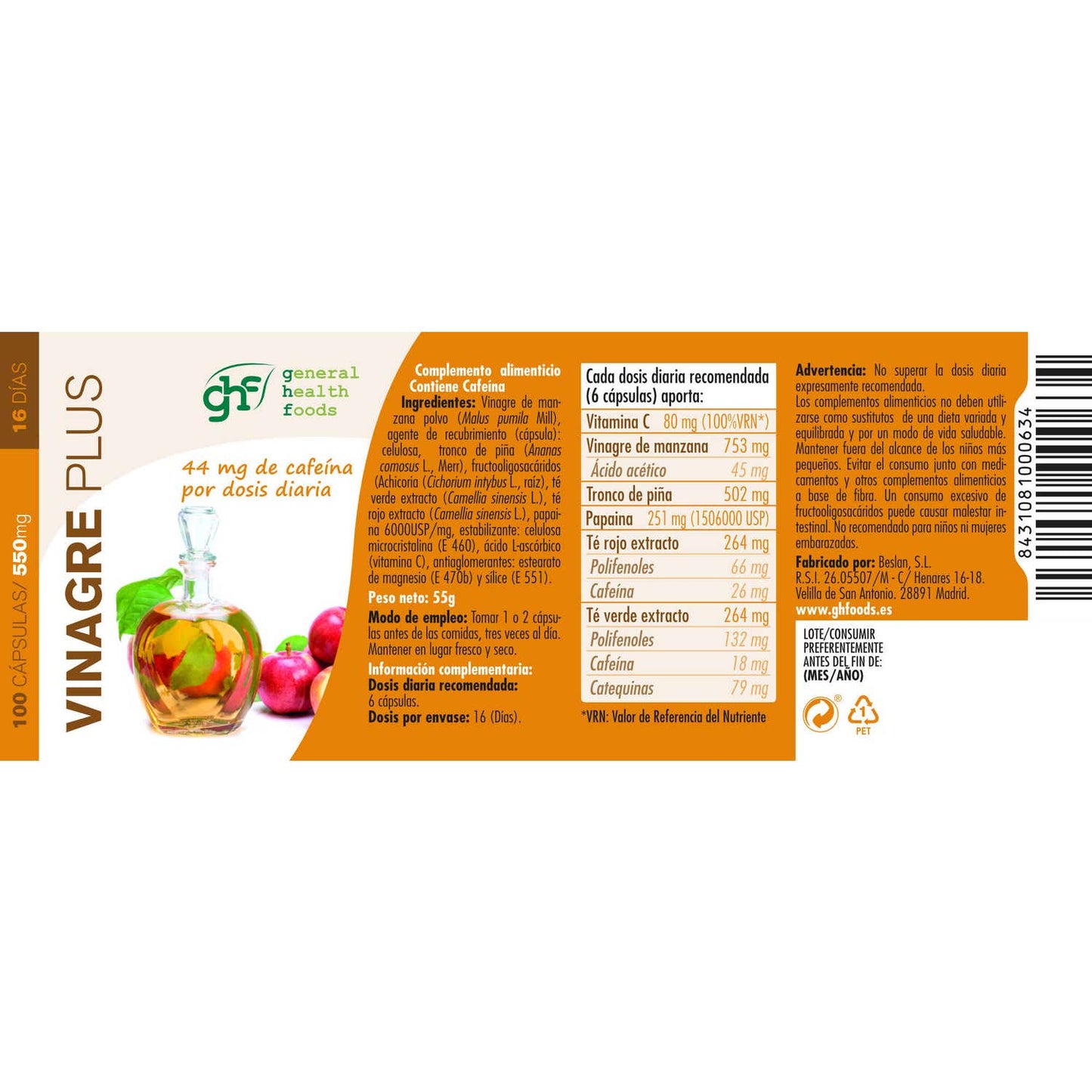 GHF Vinagre Plus 450mg 100cáps