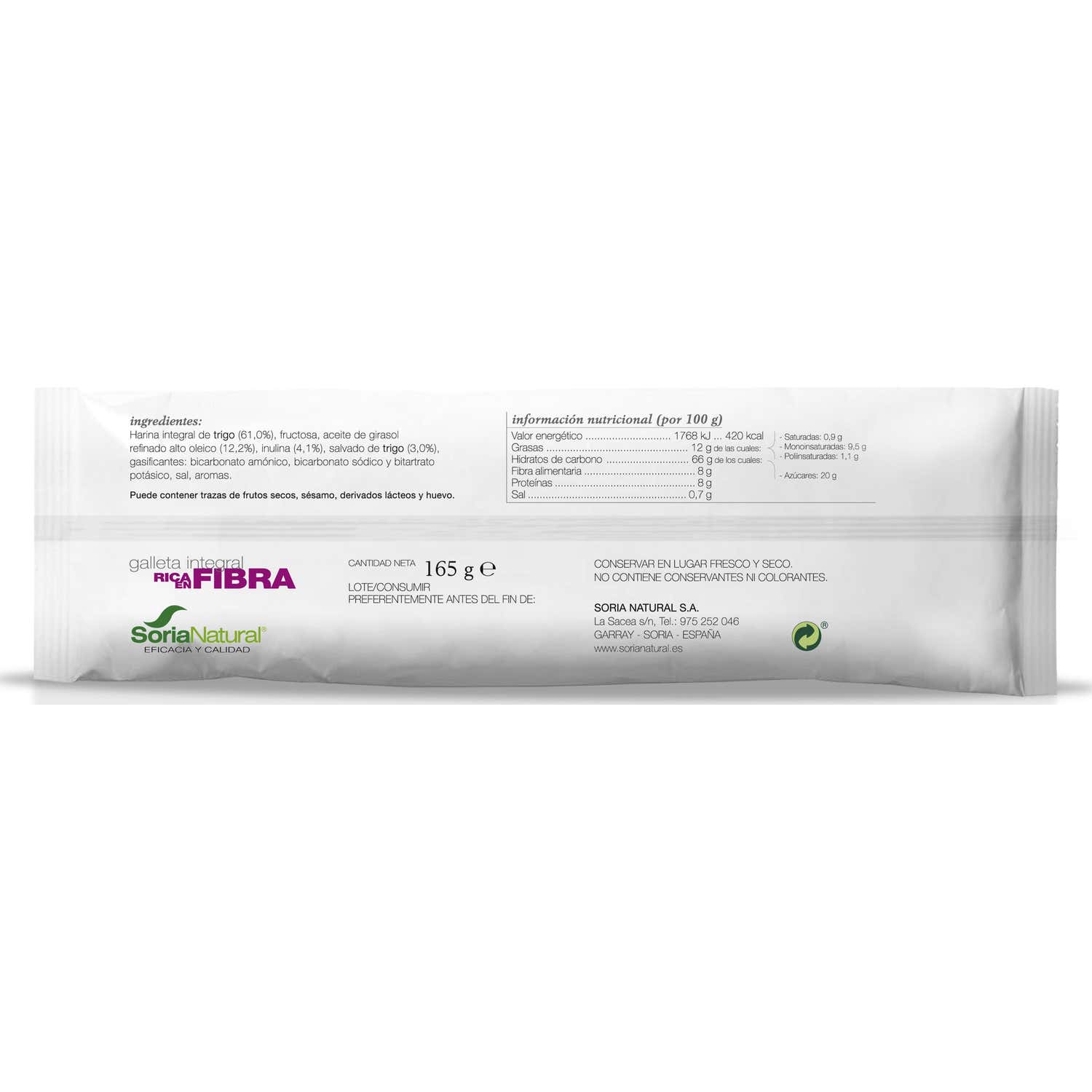 Soria Natural Galleta Integral Rica En Fibra 165g