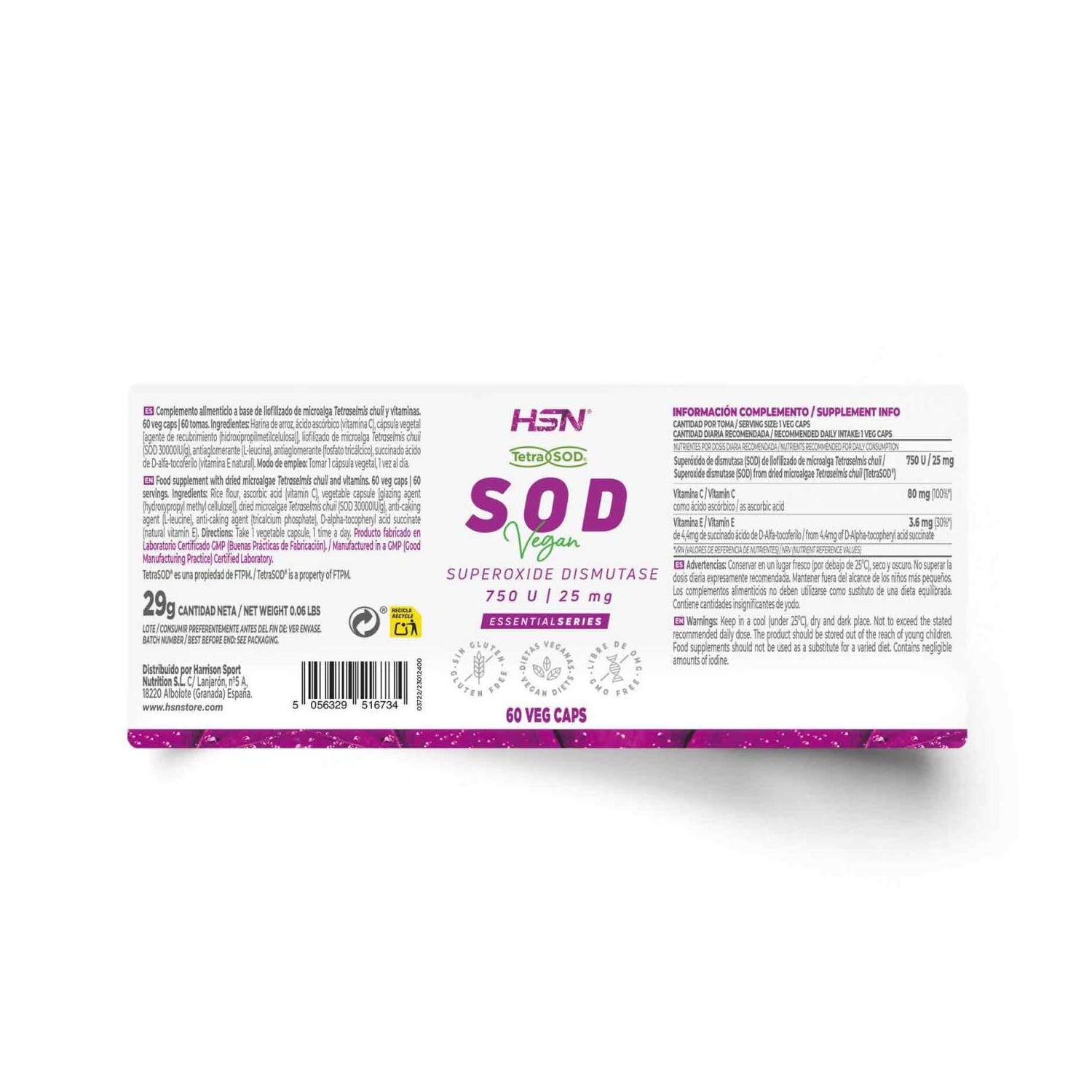 HSN SOD Superóxido Dismutasa Tetrasod® 25mg 60vcaps