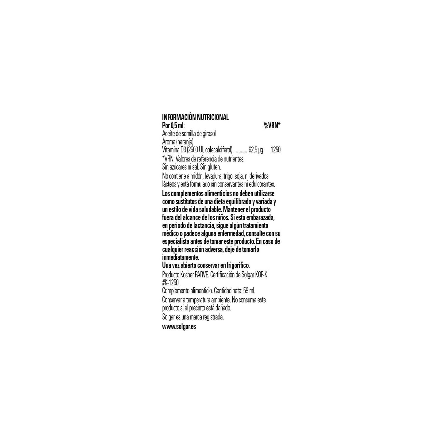Solgar Vitamina D3 Líquida 2500 UI 62,5 mcg 59 ml