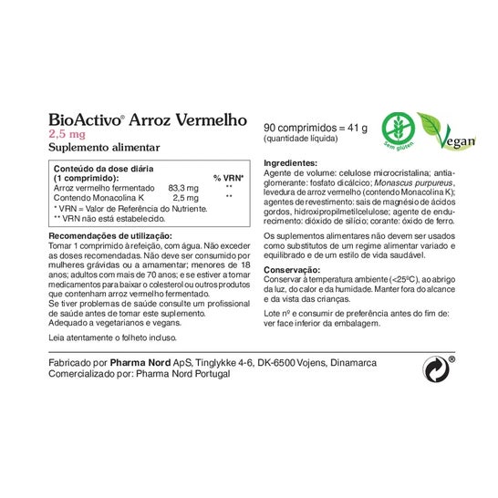 Pharma Nord BioActivo Arroz Vermelho 2.5mg 90comp