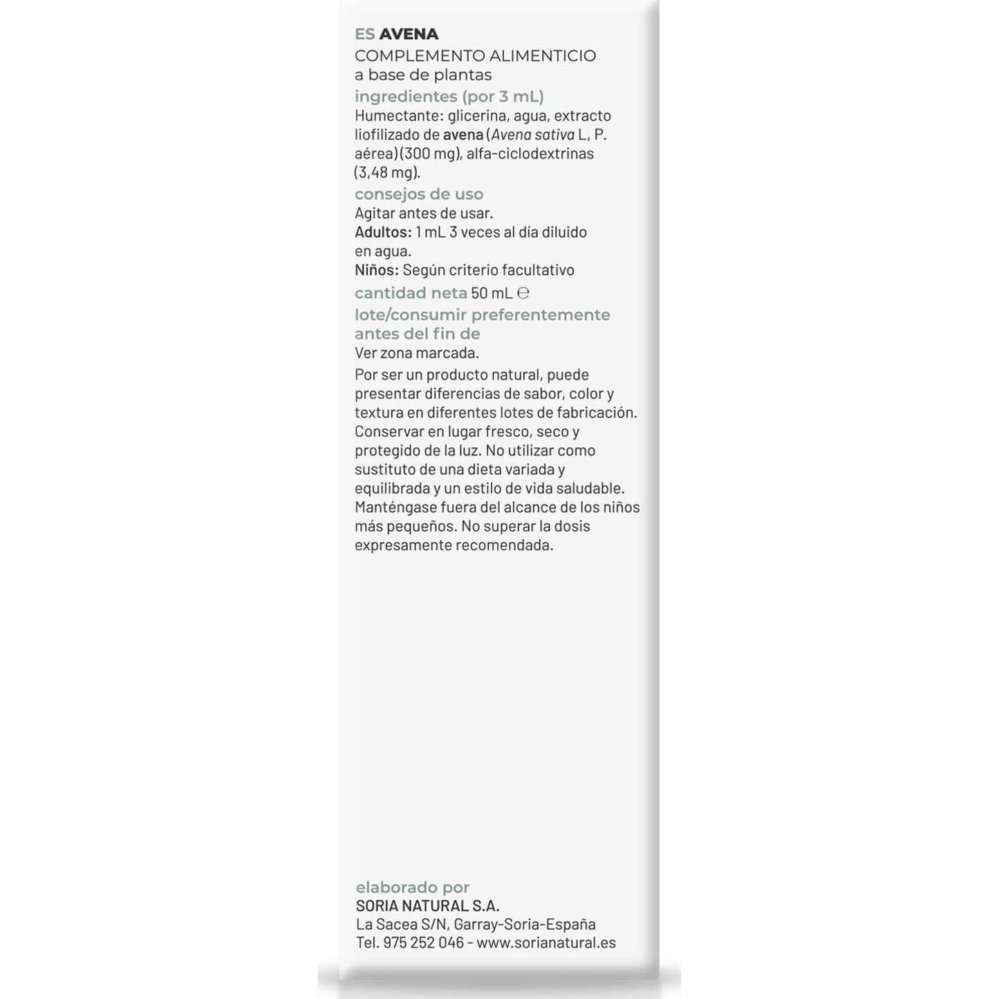 Soria Natural Avena Extracto 50ml
