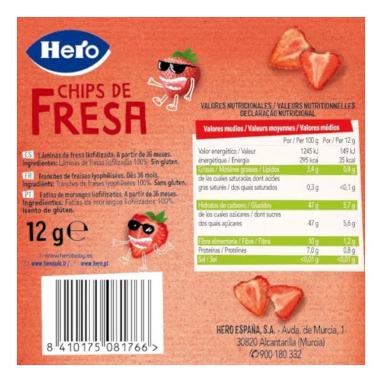 Hero Kids Chips de Fresa Sin Azúcares Añadidos 12 g