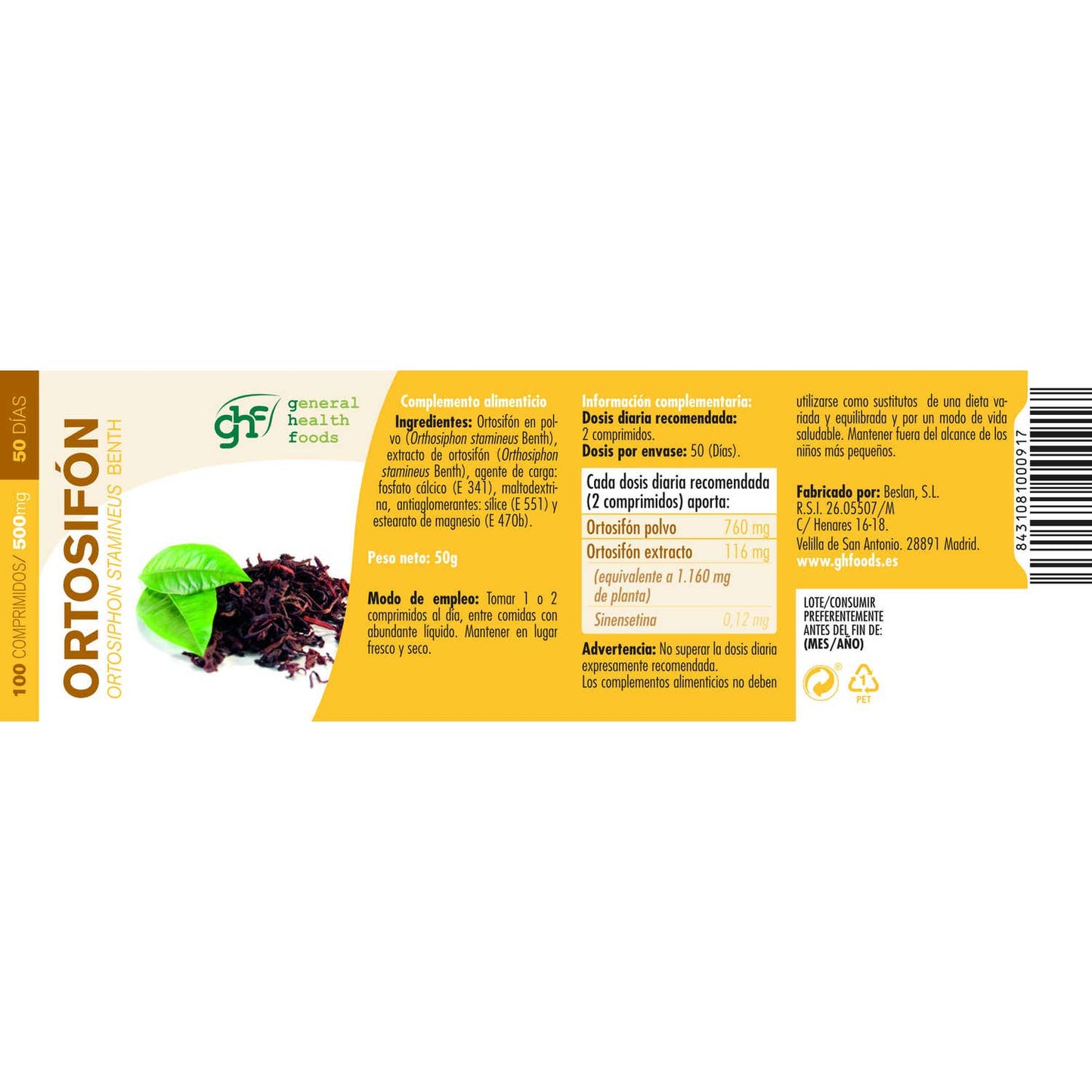 GHF Ortosifón 500mg 100comp