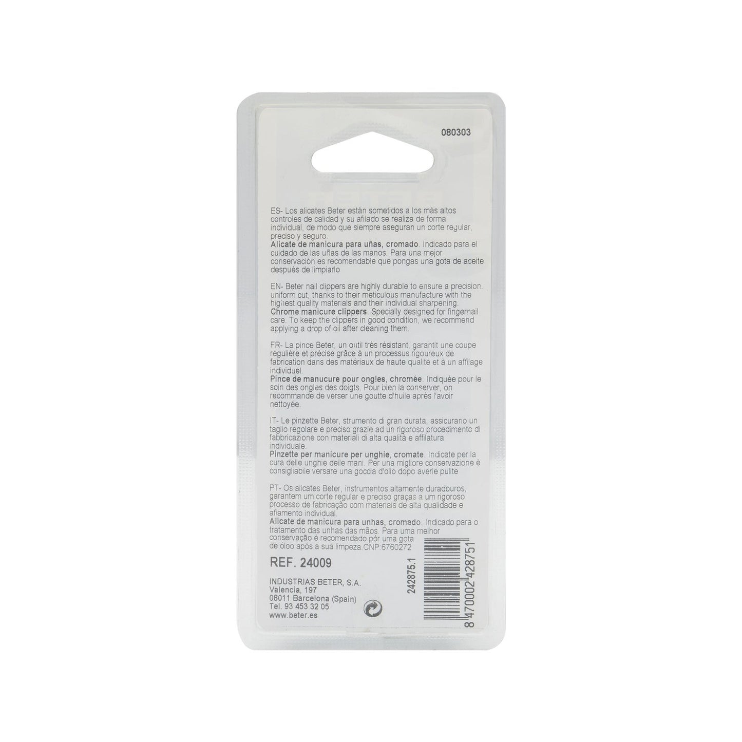 Beter alicates uñas cromado 10,3cm 1ud