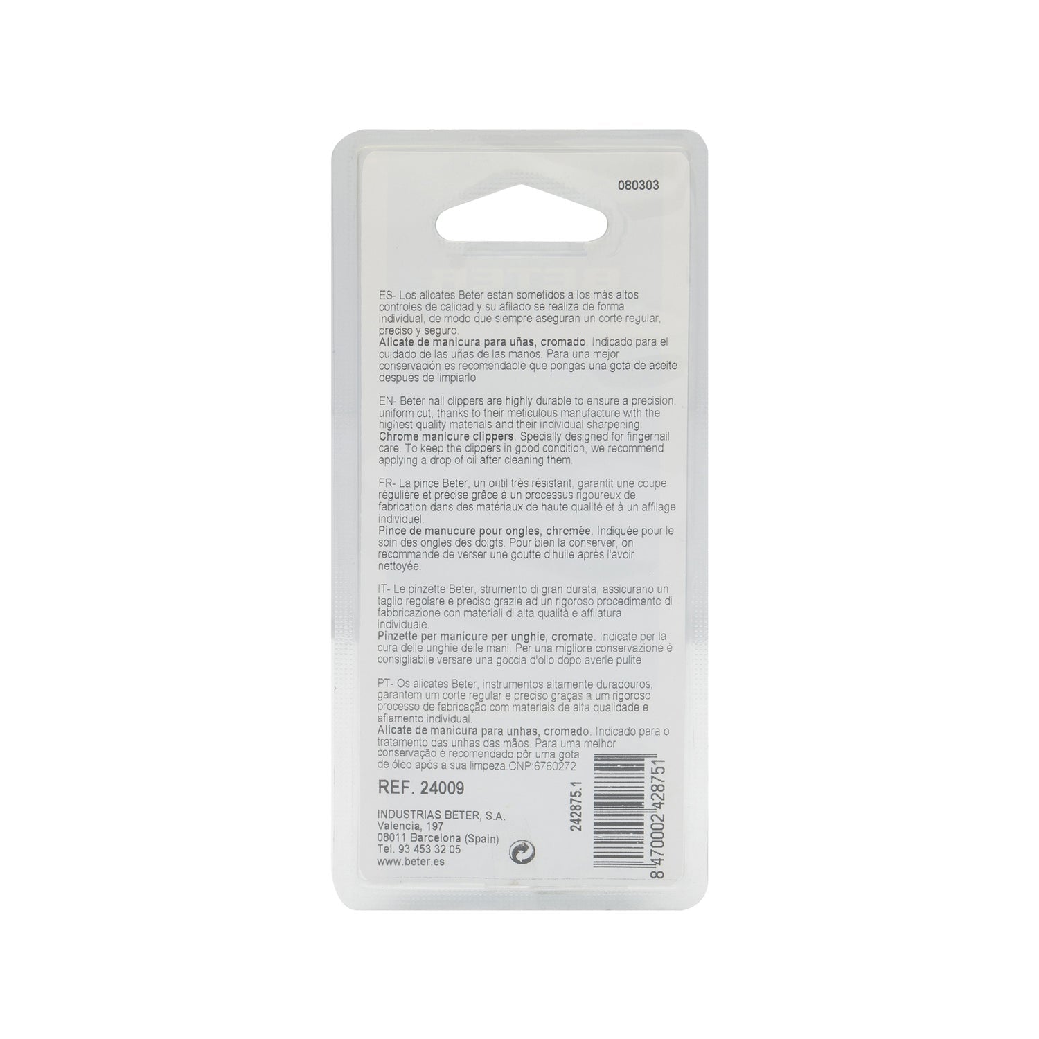 Beter alicates uñas cromado 10,3cm 1ud