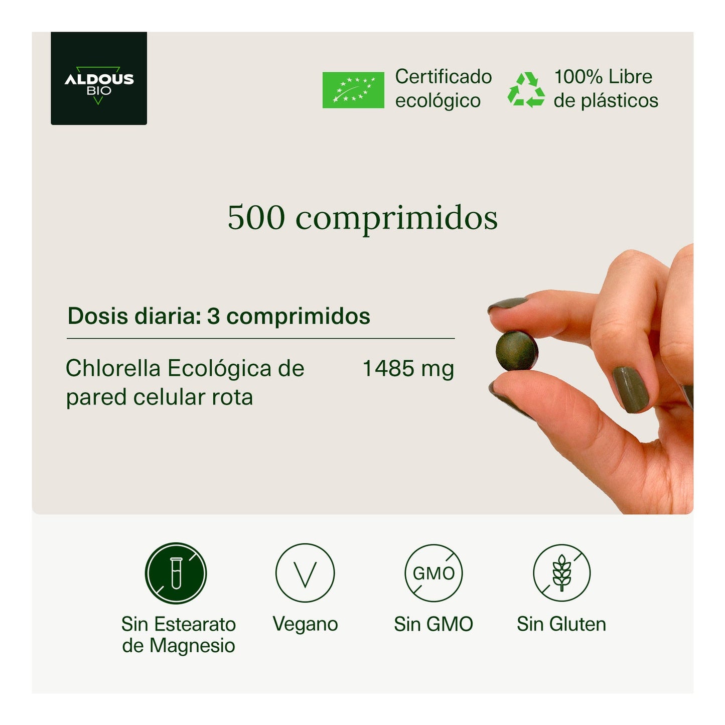 Aldous Bio Chlorella Ecológica y Orgánica Calidad Premium 600comp