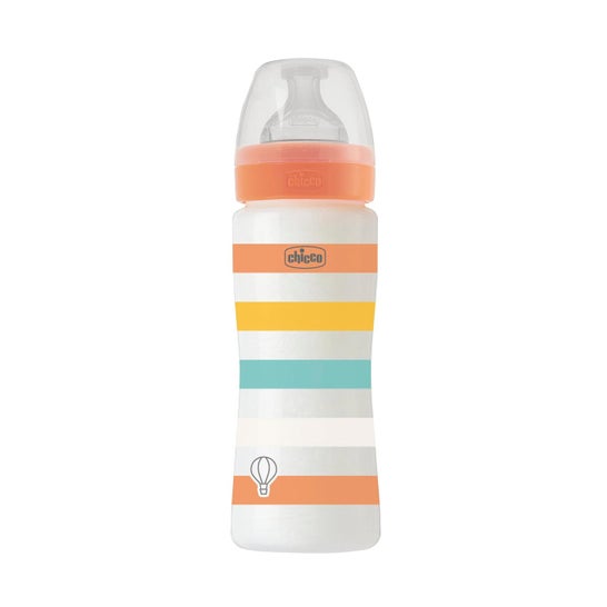 Chicco Well Being Colors Biberón Silicona Flujo Rápido 4 M+ Naranja 330 ml