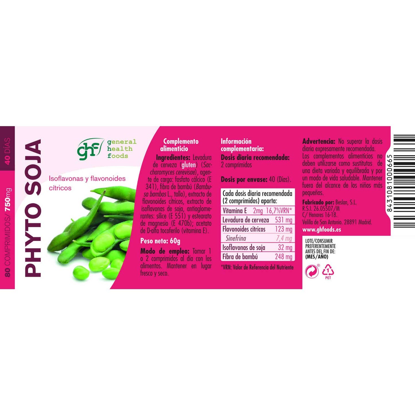 GHF Concentrado de Soja 80 comprimidos 750 mg