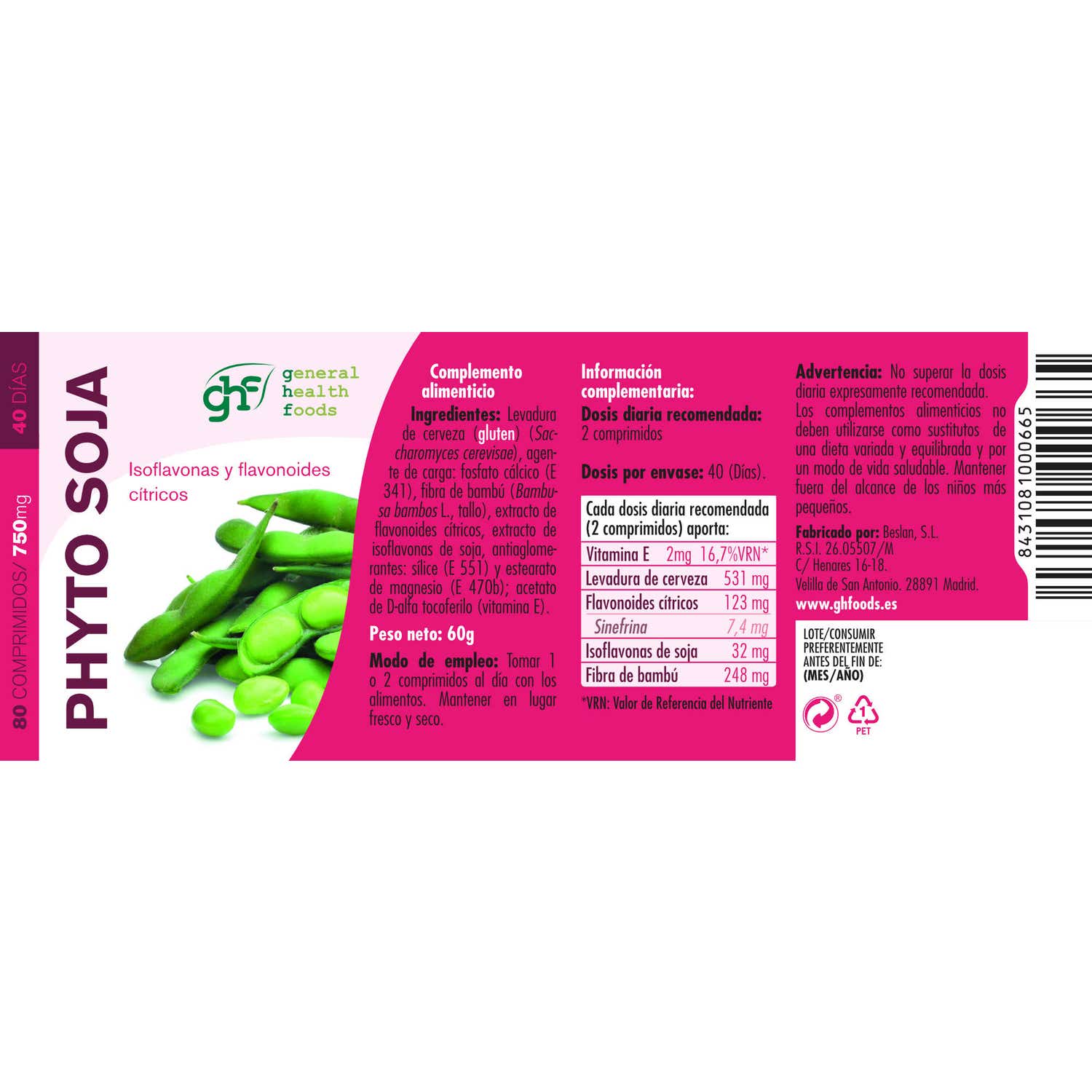 GHF Concentrado de Soja 80 comprimidos 750 mg