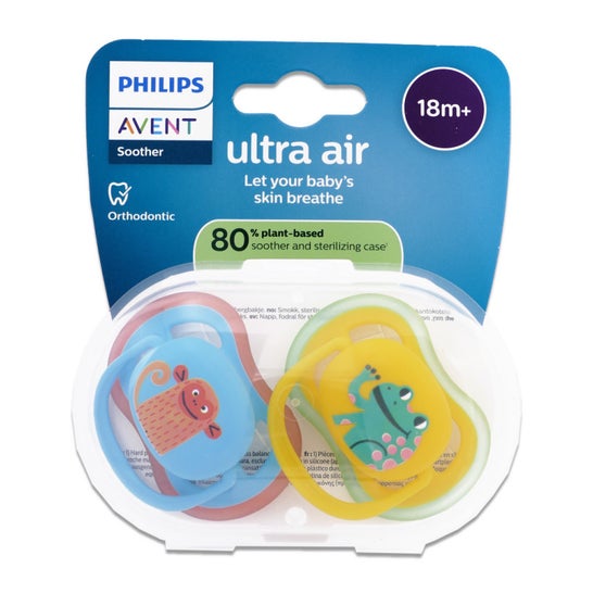 Philips Avent Eco UltAir Chupetes 18M+ Deco Azul Amarillo 2uds