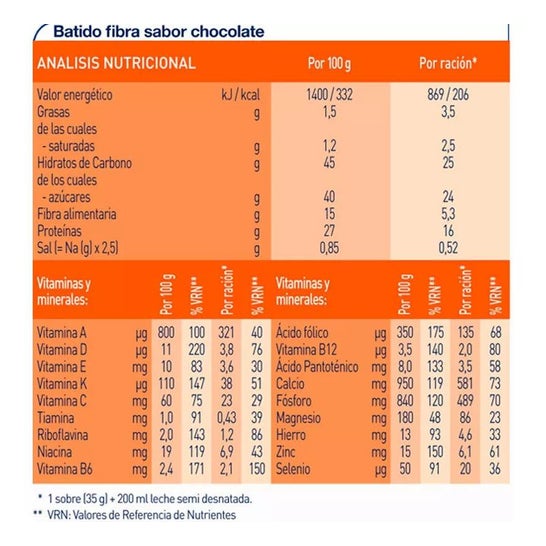 Meritene Fuerza y Vitalidad Fibra Chocolate 14 sobres