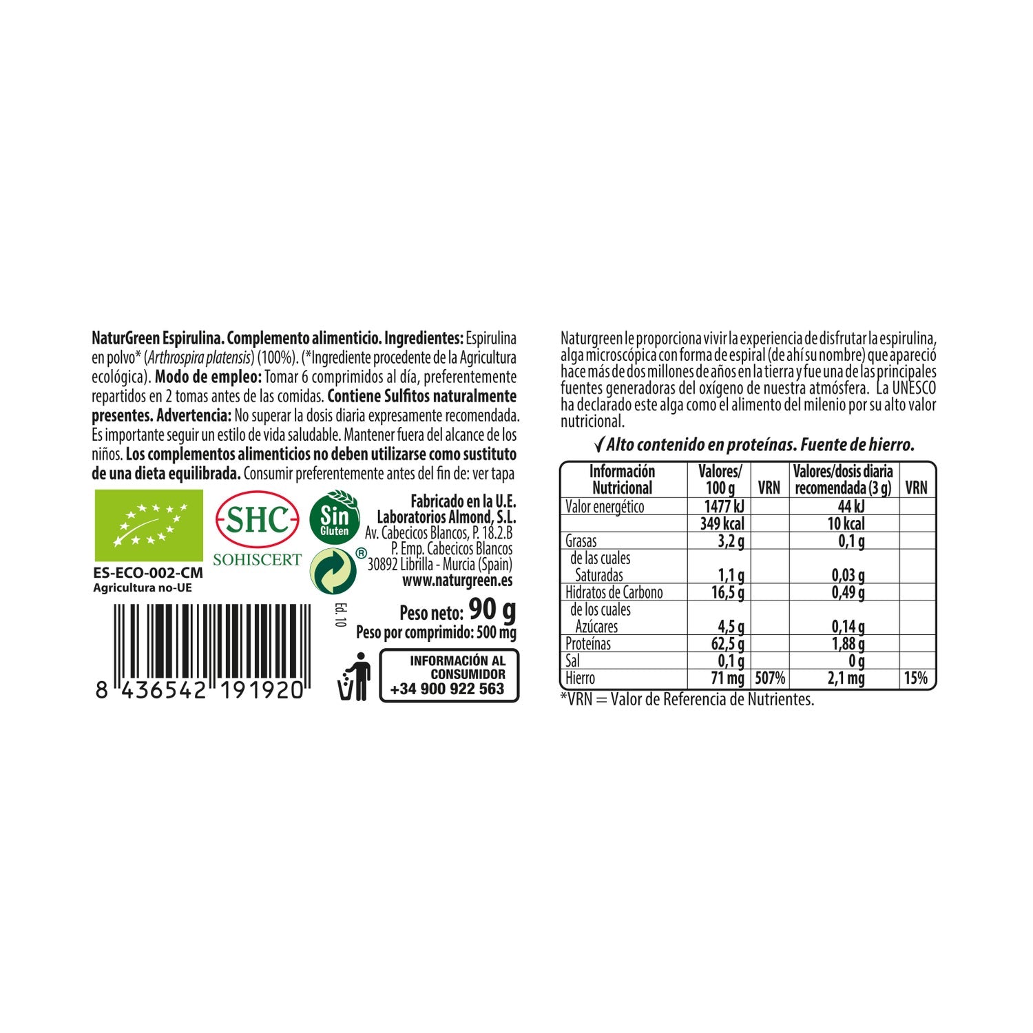 Naturgreen espirulina ecológica 180 comp