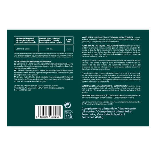 DocMorris L-Lisina 600mg 60caps (Caducidad inferior a 6 meses)